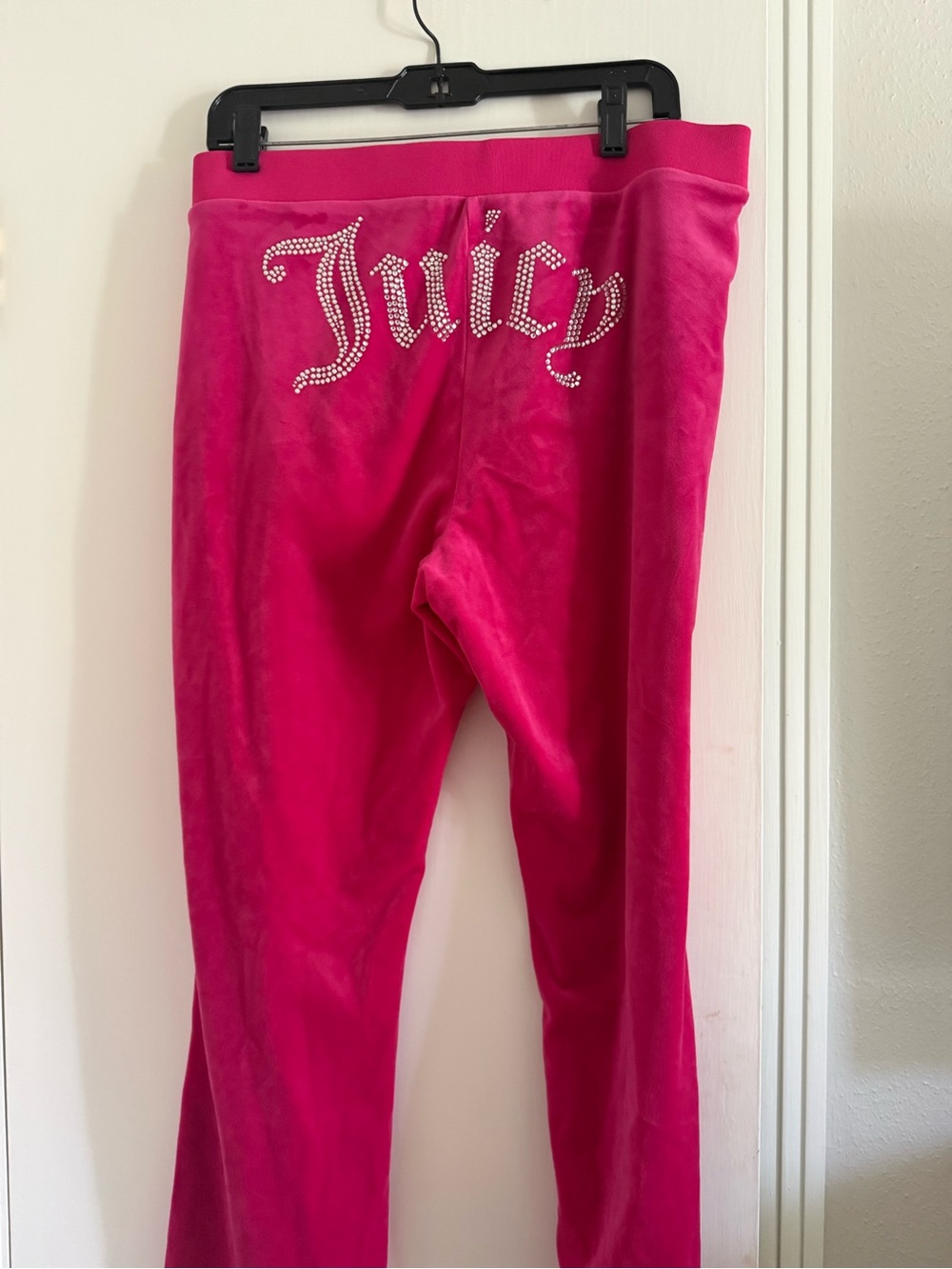 Juicy Couture Hot Pink Velour Track Pants with Rhinestone Logo